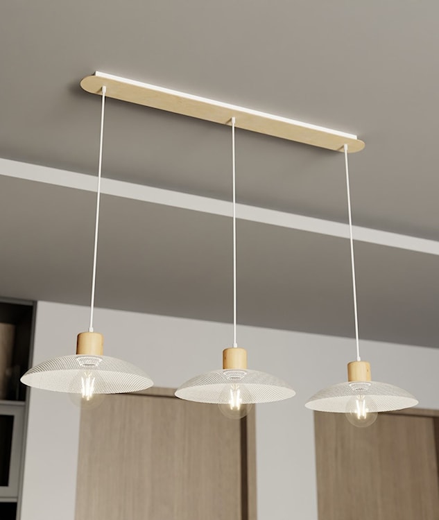Lampa wisząca Kobe biała z drewnianymi wstawkami x4  - zdjęcie 2