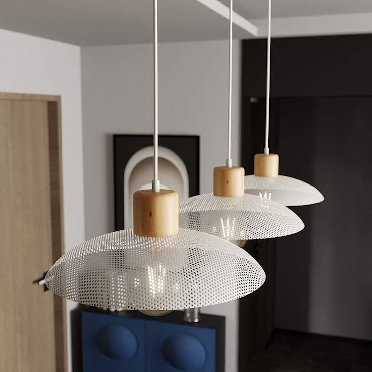 Lampa wisząca Kobe biała z drewnianymi wstawkami x4  - zdjęcie 3