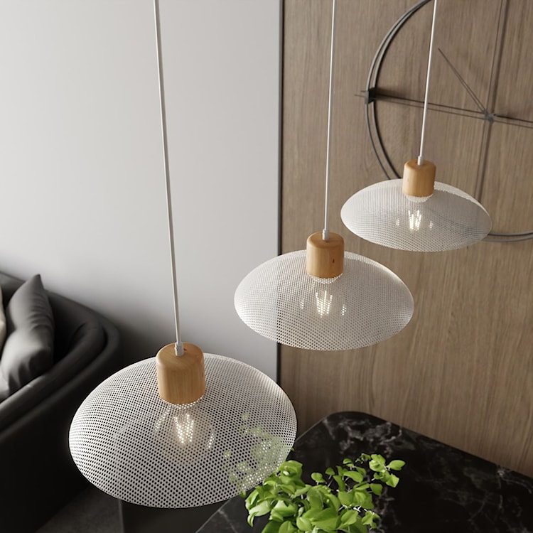 Lampa wisząca Kobe biała z drewnianymi wstawkami x4  - zdjęcie 4