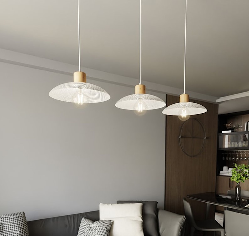 Lampa wisząca Kobe biała z drewnianymi wstawkami x4  - zdjęcie 5