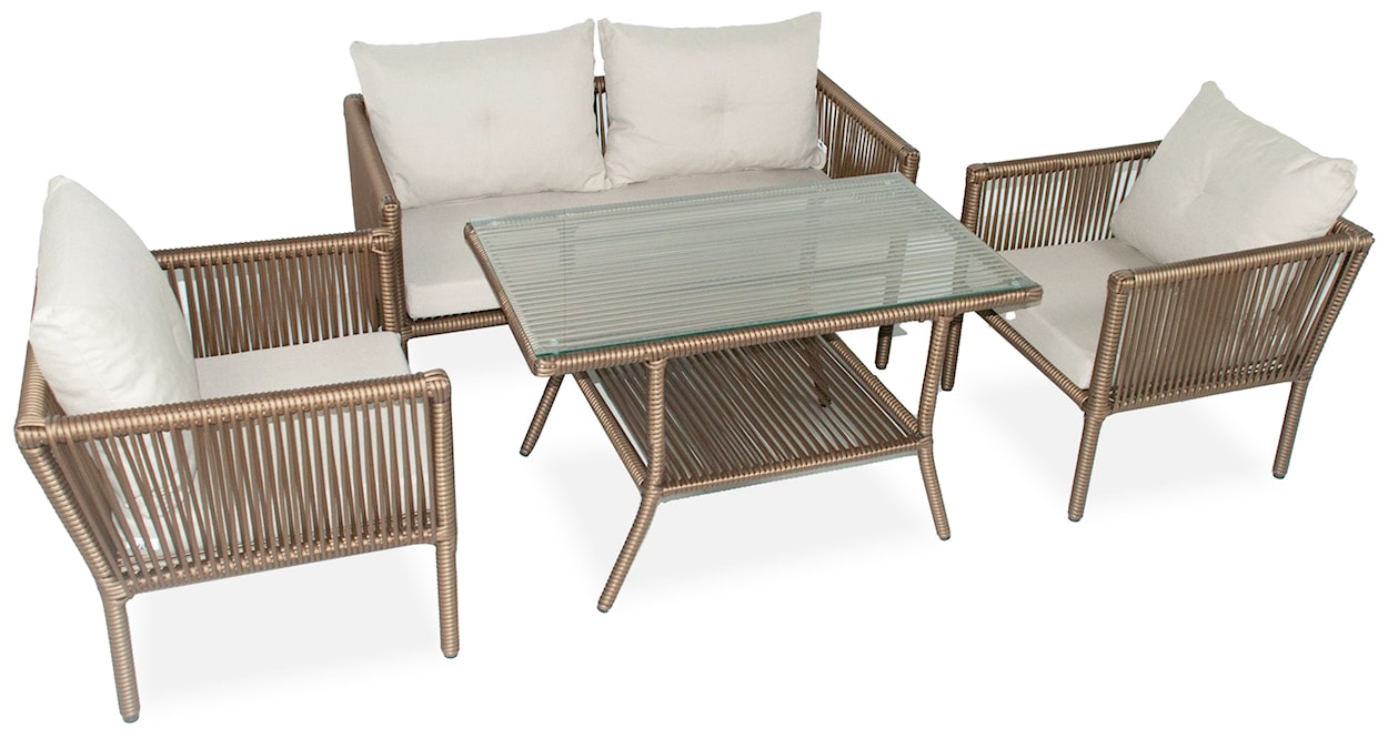 Zestaw mebli ogrodowych Blosset z sofą, dwoma forelami i wysokim stolikiem aluminium brązowy