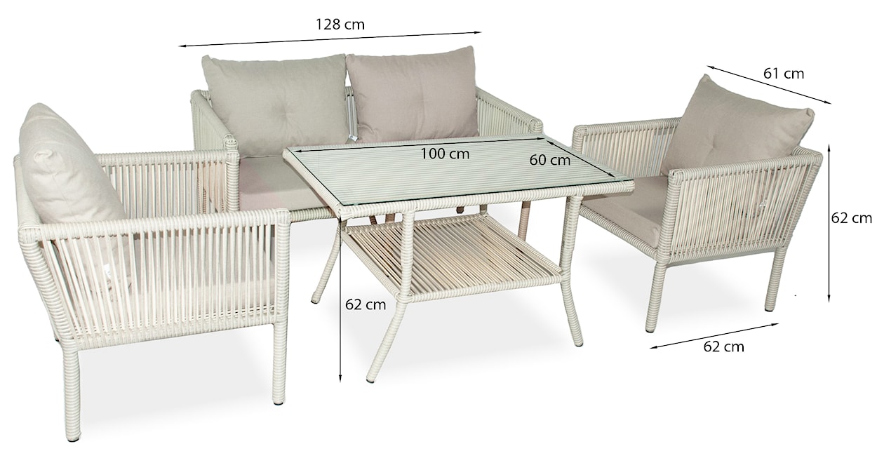 Zestaw mebli ogrodowych Blosset z sofą, dwoma forelami i wysokim stolikiem aluminium kremowy  - zdjęcie 5