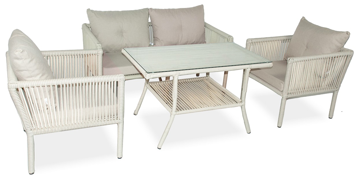 Zestaw mebli ogrodowych Blosset z sofą, dwoma forelami i wysokim stolikiem aluminium kremowy