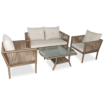 Zestaw mebli ogrodowych Blosset z sofą, dwoma fotelami i stolikiem aluminium brązowy