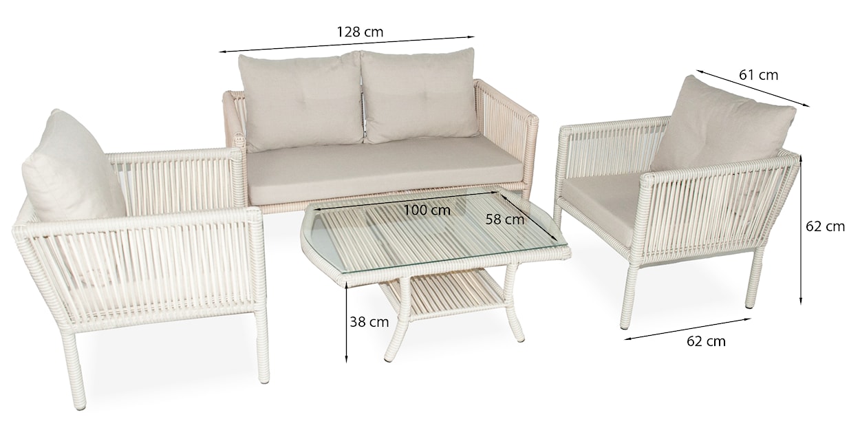 Zestaw mebli ogrodowych Blosset z sofą, dwoma fotelami i stolikiem aluminium kremowy  - zdjęcie 5