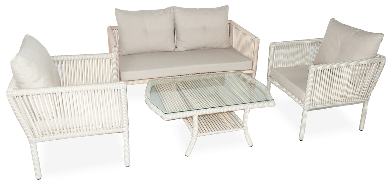 Zestaw mebli ogrodowych Blosset z sofą, dwoma fotelami i stolikiem aluminium kremowy