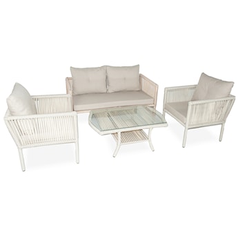 Zestaw mebli ogrodowych Blosset z sofą, dwoma fotelami i stolikiem aluminium kremowy