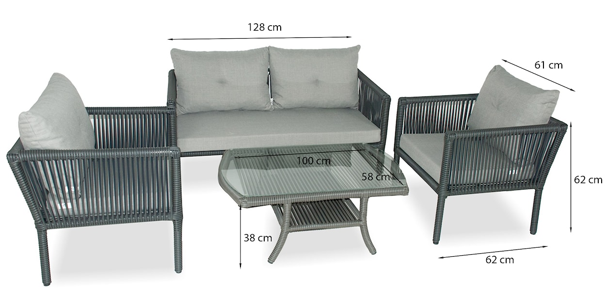 Zestaw mebli ogrodowych Blosset z sofą, dwoma fotelami i stolikiem aluminium ciemnoniebieski  - zdjęcie 5