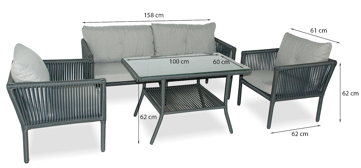 Zestaw mebli ogrodowych Blosset z sofą, dwoma fotelami i stolikiem 100 cm aluminium ciemnoniebieski  - zdjęcie 4