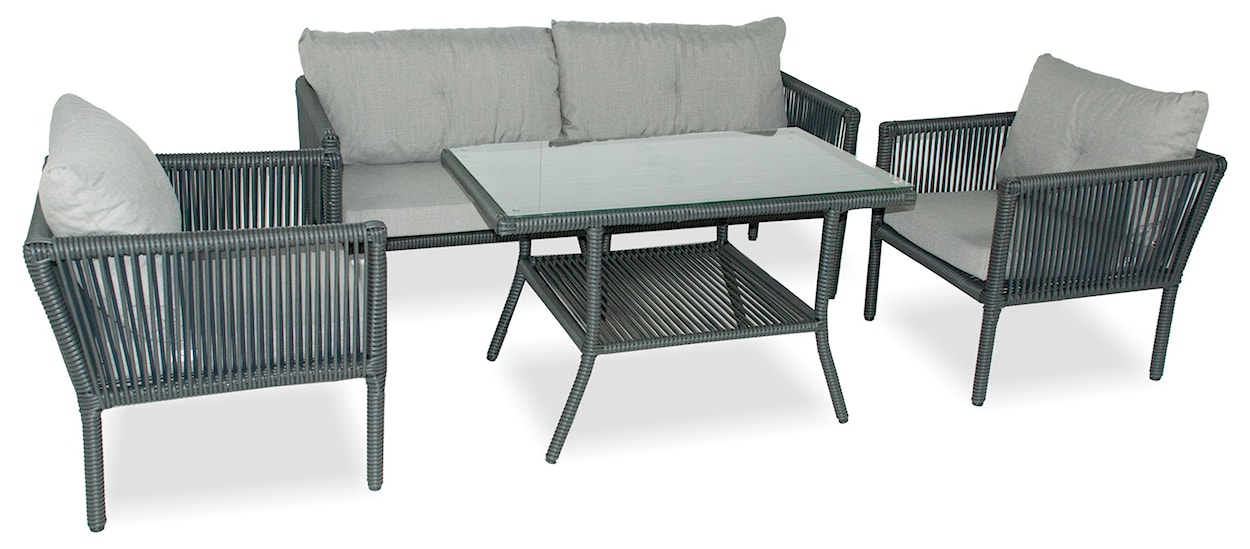 Zestaw mebli ogrodowych Blosset z sofą, dwoma fotelami i stolikiem 100 cm aluminium ciemnoniebieski