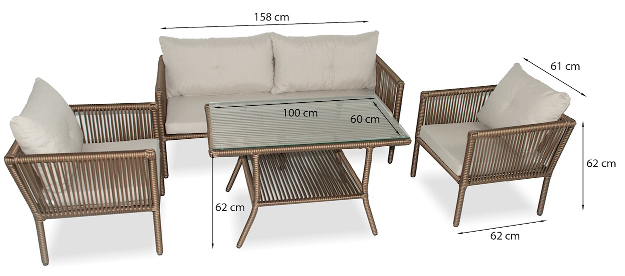 Zestaw mebli ogrodowych Blosset z sofą, dwoma fotelami i stolikiem 100 cm aluminium brązowy  - zdjęcie 5