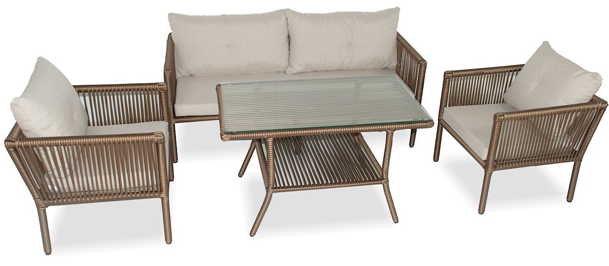 Zestaw mebli ogrodowych Blosset z sofą, dwoma fotelami i stolikiem 100 cm aluminium brązowy