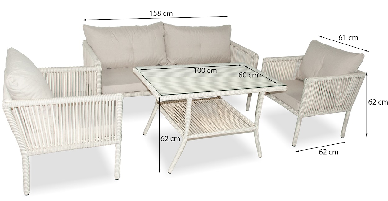 Zestaw mebli ogrodowych Blosset z sofą, dwoma fotelami i stolikiem 100 cm aluminium kremowy  - zdjęcie 5