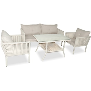 Zestaw mebli ogrodowych Blosset z sofą, dwoma fotelami i stolikiem 100 cm aluminium kremowy