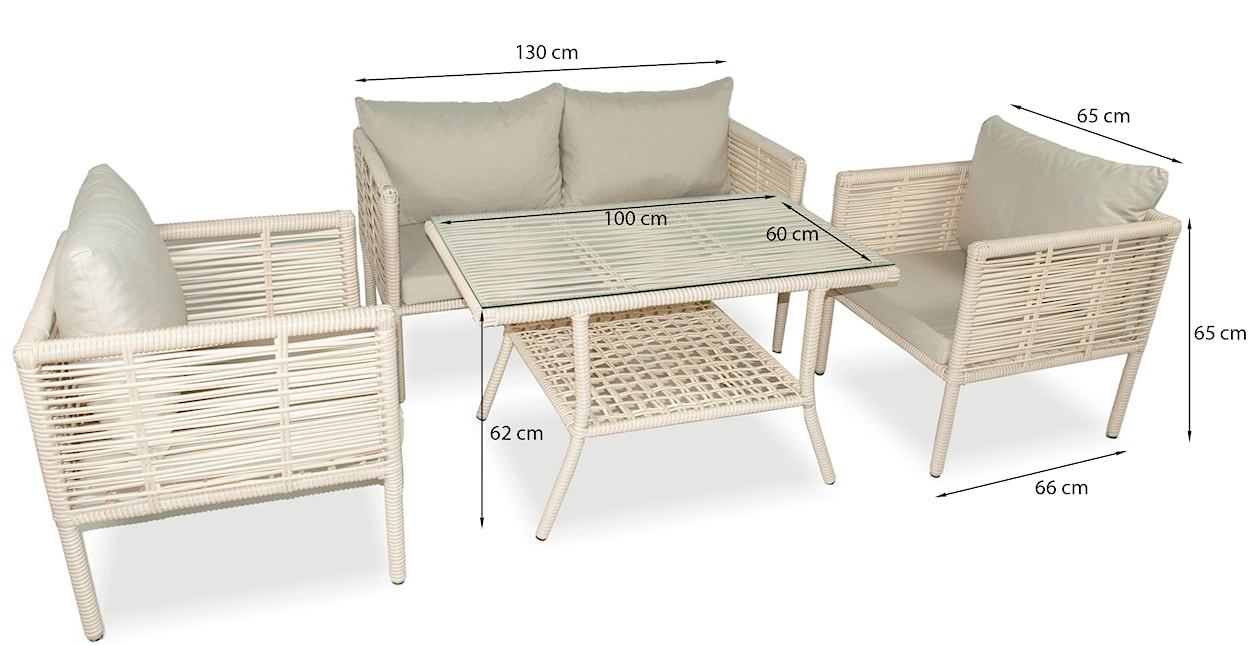 Zestaw mebli ogrodowych Callare z sofą, dwoma fotelami i stolikiem 130 cm aluminium kremowy  - zdjęcie 5