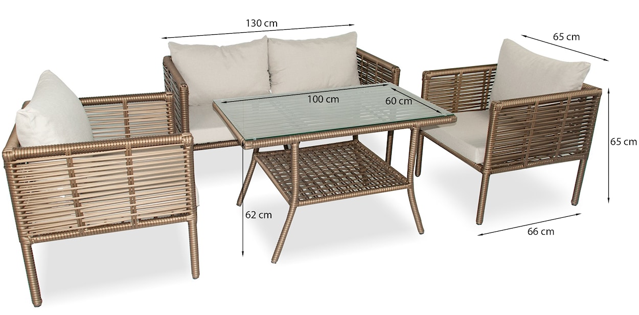 Zestaw mebli ogrodowych Callare z sofą, dwoma fotelami i stolikiem 130 cm aluminium brązowy  - zdjęcie 5