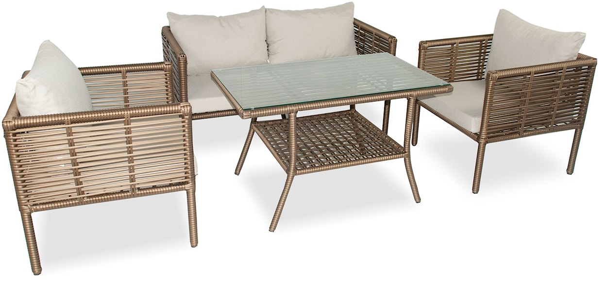 Zestaw mebli ogrodowych Callare z sofą, dwoma fotelami i stolikiem 130 cm aluminium brązowy