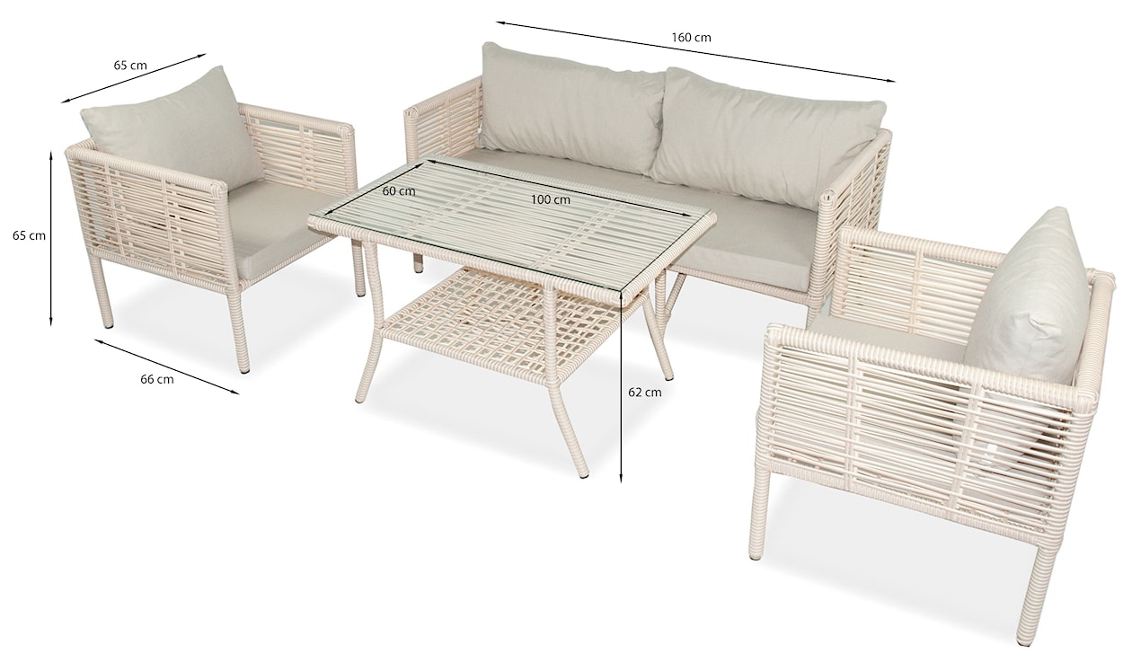 Zestaw mebli ogrodowych Callare z sofą, dwoma fotelami i stolikiem 160 cm aluminium kremowy  - zdjęcie 5