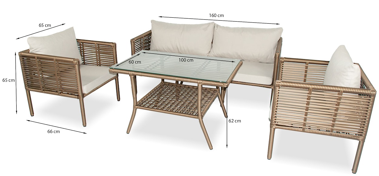Zestaw mebli ogrodowych Callare z sofą, dwoma fotelami i stolikiem 160 cm aluminium brązowy  - zdjęcie 5