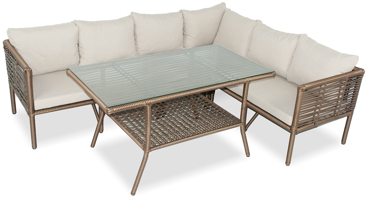 Zestaw mebli ogrodowych Callare z narożnikiem i stołem aluminium brązowy