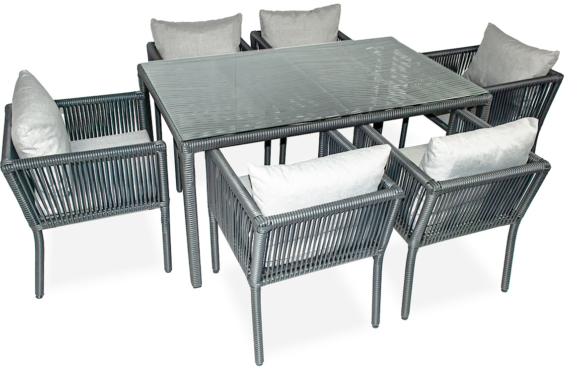 Zestaw mebli ogrodowych Ronness z sześcioma fotelami i stołem 150 cm aluminium ciemnoniebieski