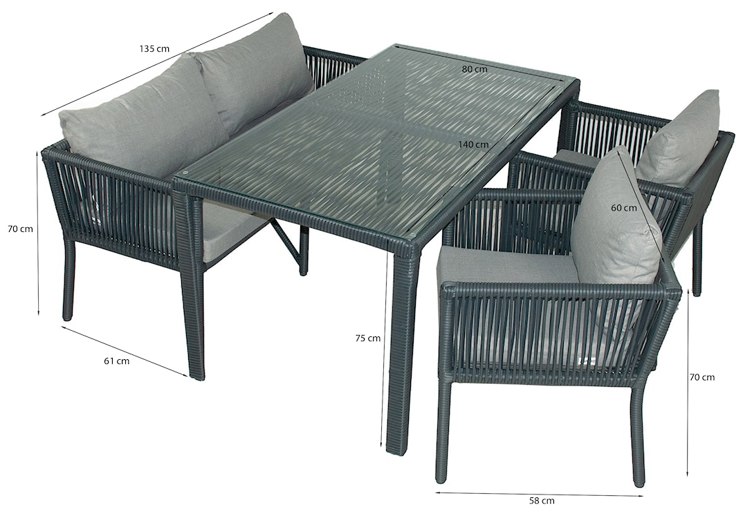 Zestaw mebli ogrodowych Ronness z dwoma fotelami, sofą i stołem aluminium ciemnoniebieski  - zdjęcie 4