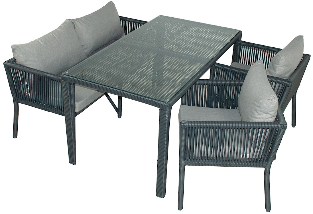 Zestaw mebli ogrodowych Ronness z dwoma fotelami, sofą i stołem aluminium ciemnoniebieski