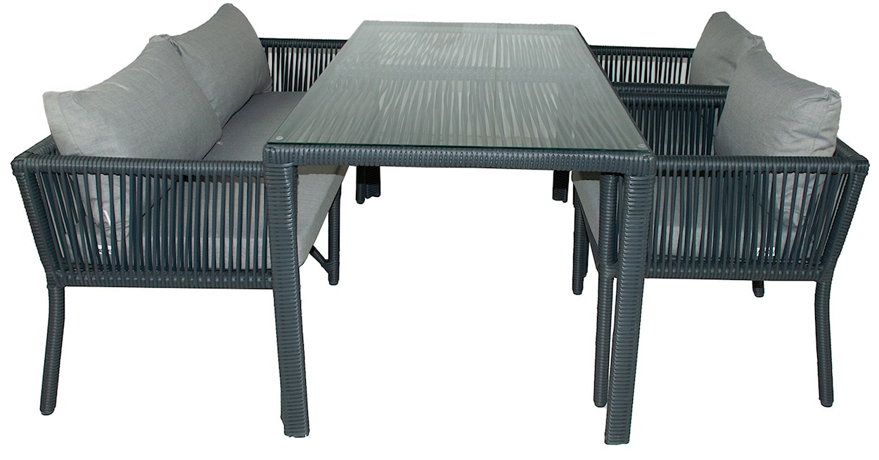 Zestaw mebli ogrodowych Ronness z dwoma fotelami, sofą i stołem aluminium ciemnoniebieski  - zdjęcie 2