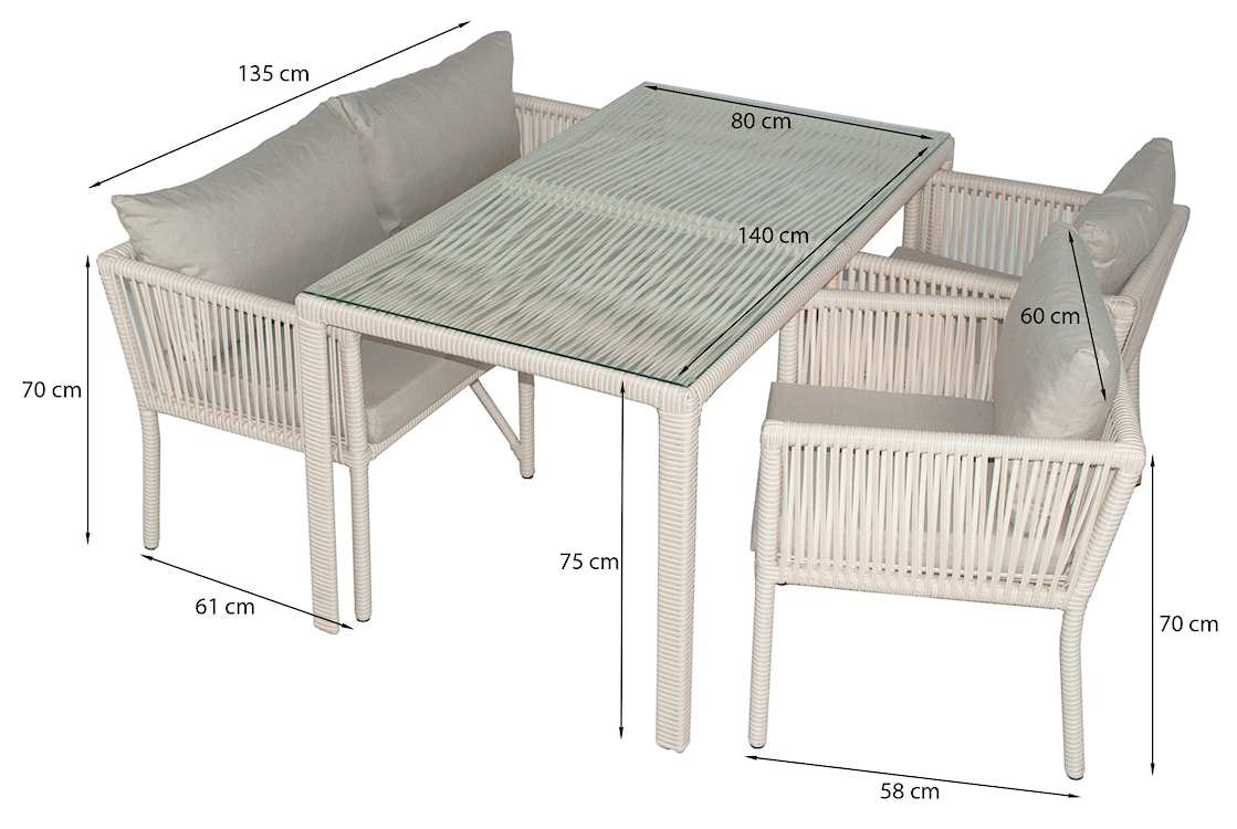 Zestaw mebli ogrodowych Ronness z dwoma fotelami, sofą i stołem aluminium kremowy  - zdjęcie 5
