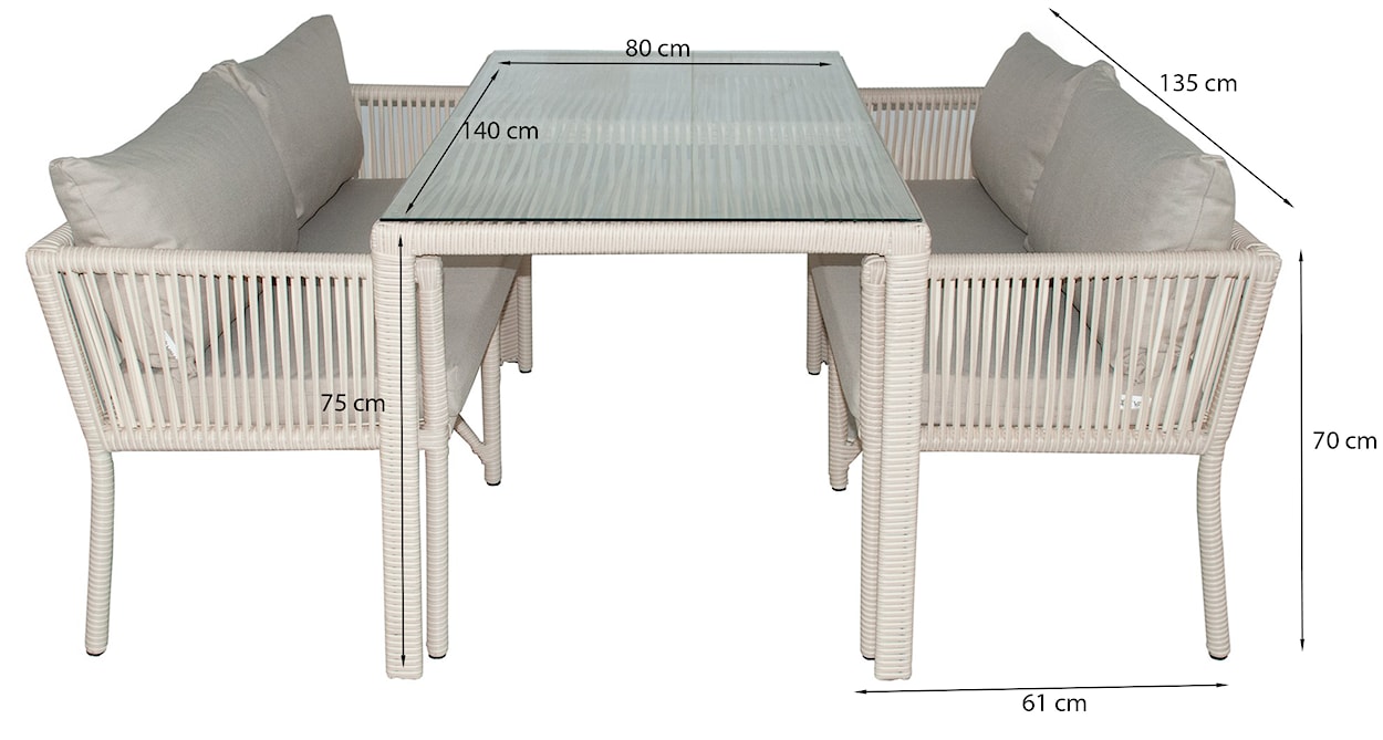 Zestaw mebli ogrodowych Ronness z dwoma sofami i stołem aluminium kremowy  - zdjęcie 3