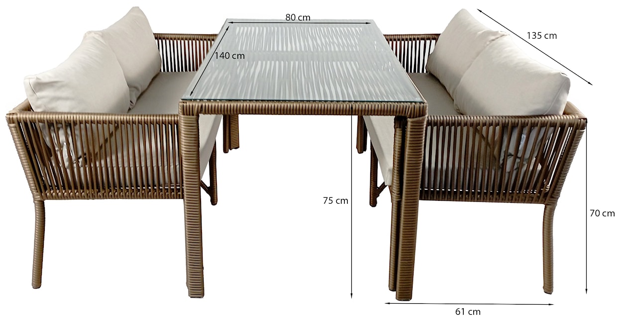 Zestaw mebli ogrodowych Ronness z dwoma sofami i stołem aluminium brązowy  - zdjęcie 3