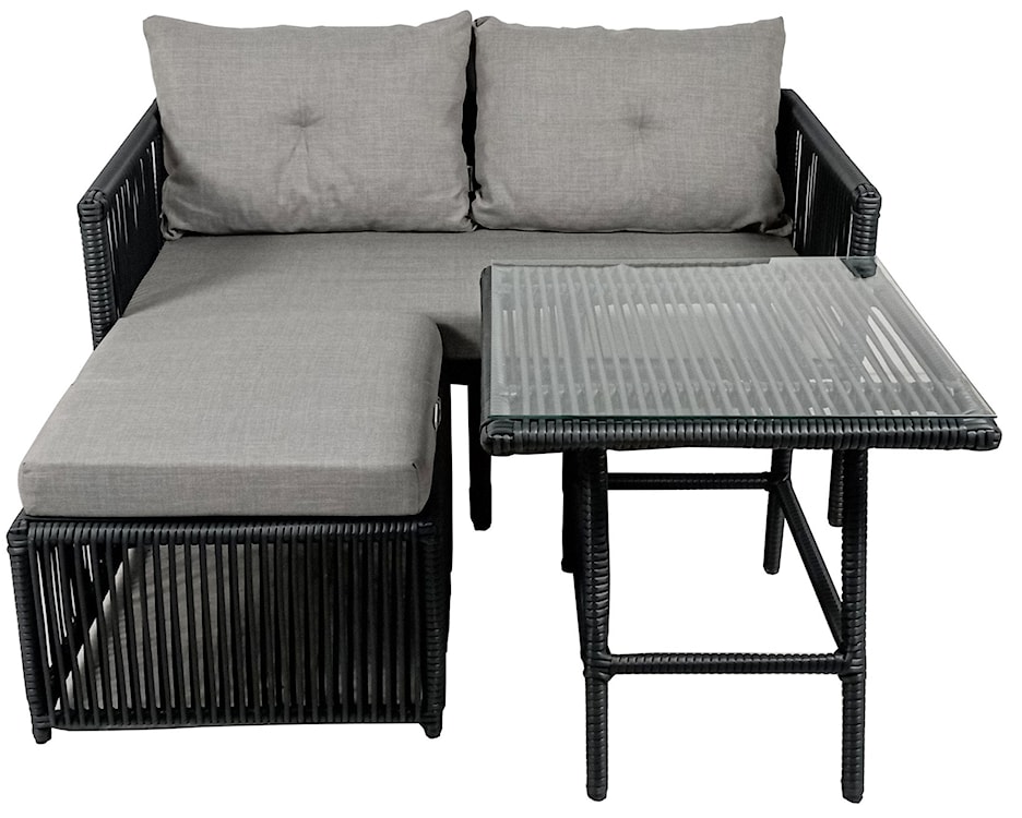 Zestaw mebli ogrodowych Blosset z sofą, pufą i stolikiem technorattan czarny  - zdjęcie 5