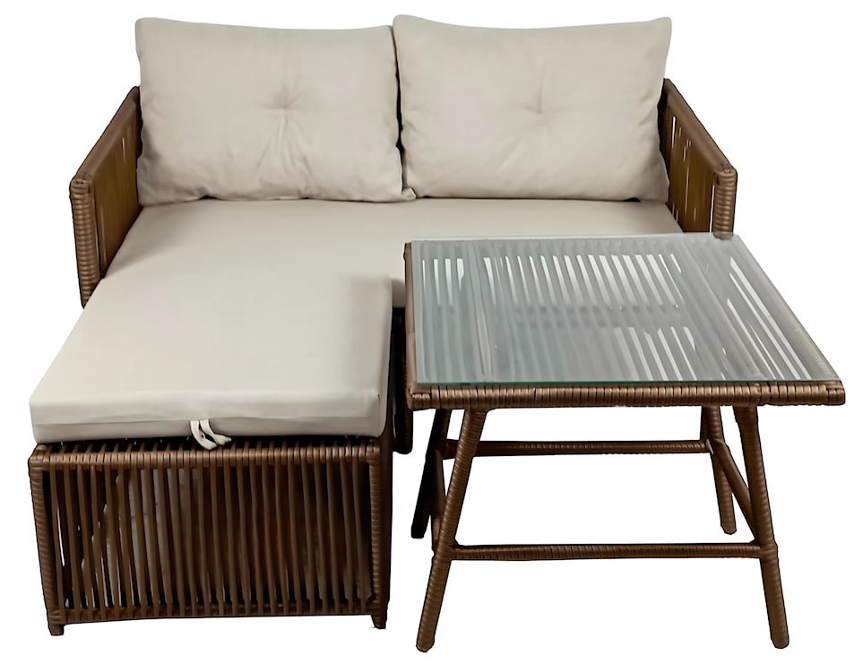 Zestaw mebli ogrodowych Blosset z sofą, pufą i stolikiem technorattan brązowy  - zdjęcie 2