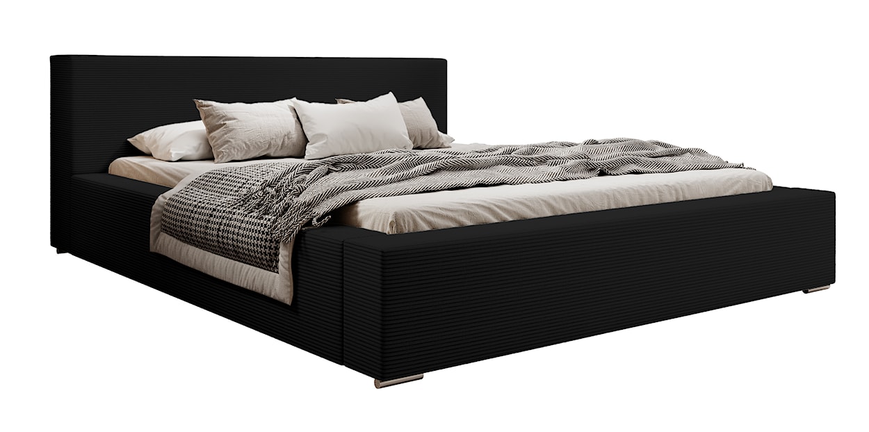 Łóżko tapicerowane 160x200 cm Pancetto z pojemnikiem czarny sztruks 
