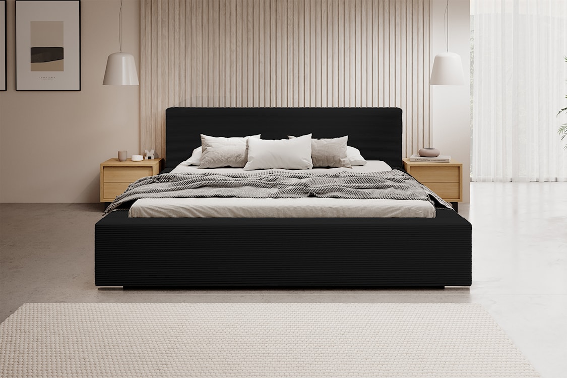 Łóżko tapicerowane 180x200 cm Pancetto z pojemnikiem czarny sztruks  - zdjęcie 3