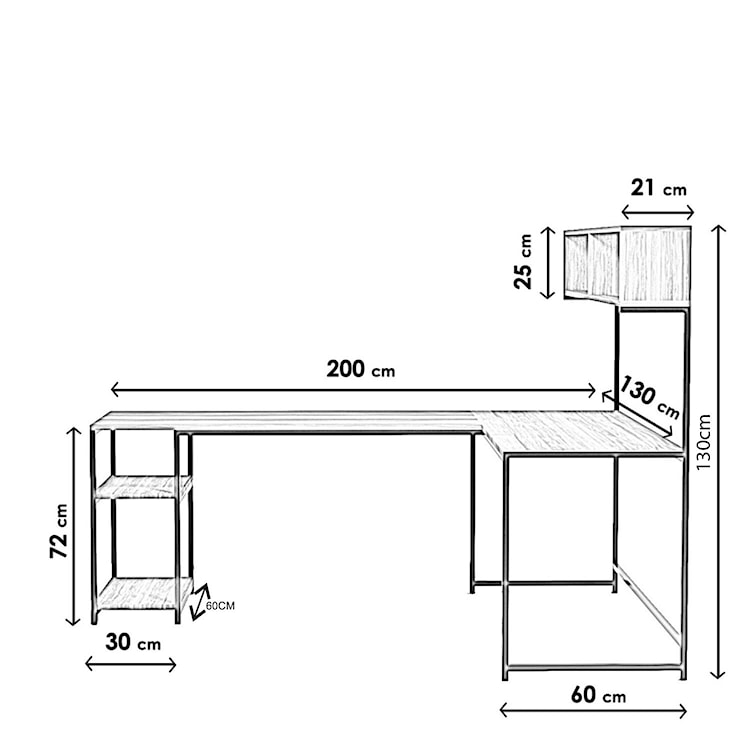 Biurko narożne Lariets 200x130 cm z półką wiszącą orzech  - zdjęcie 8