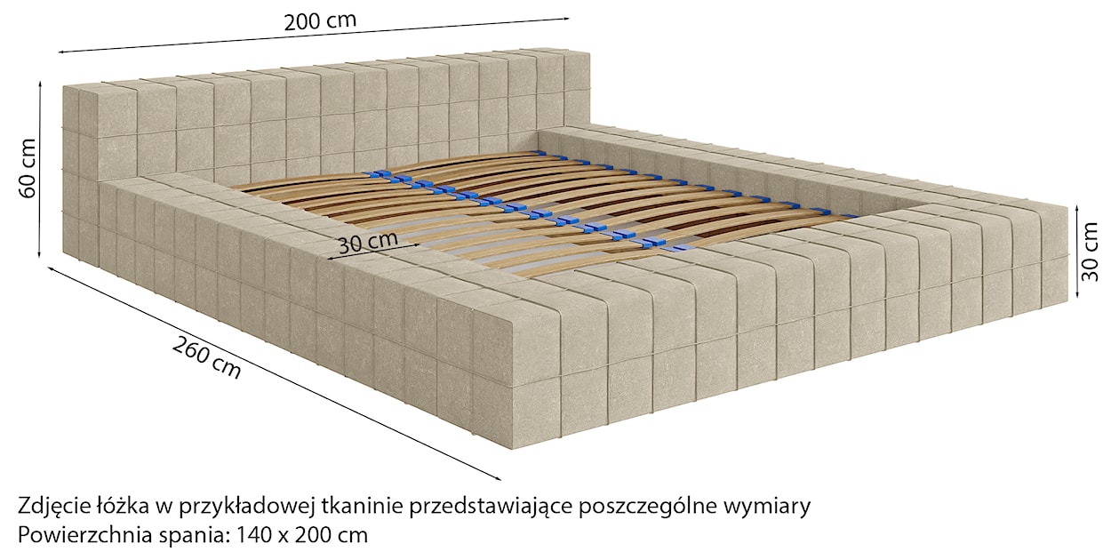 Łóżko tapicerowane 140x200 cm Evori kremowy nubuk hydrofobowy  - zdjęcie 5