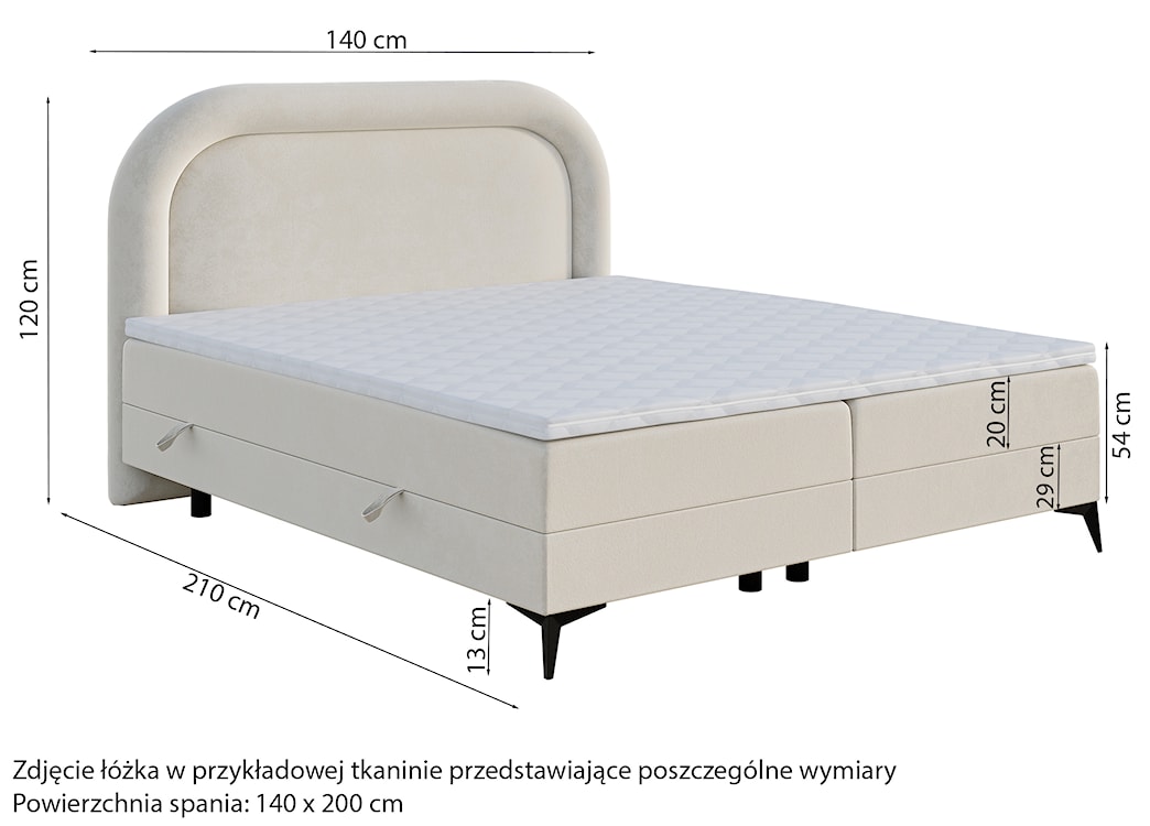 Łóżko kontynentalne 140x200 cm Loreo z topperem i pojemnikami granatowe welur  - zdjęcie 4