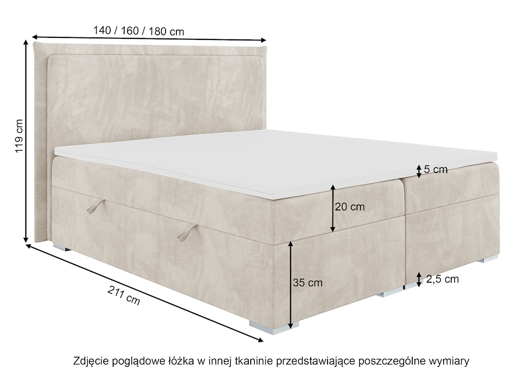 Łóżko kontynentalne 160x200 cm Nurdicer z pojemnikami i topperem brązowe welur hydrofobowy  - zdjęcie 5