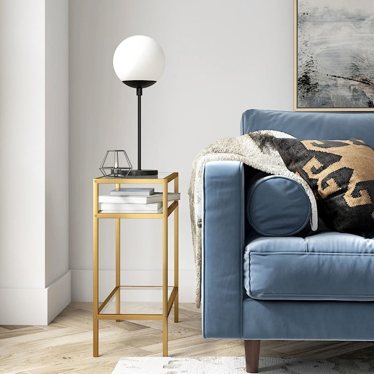 Stolik boczny Libbord 60x25 cm ze szklanymi blatami złoty  - zdjęcie 4