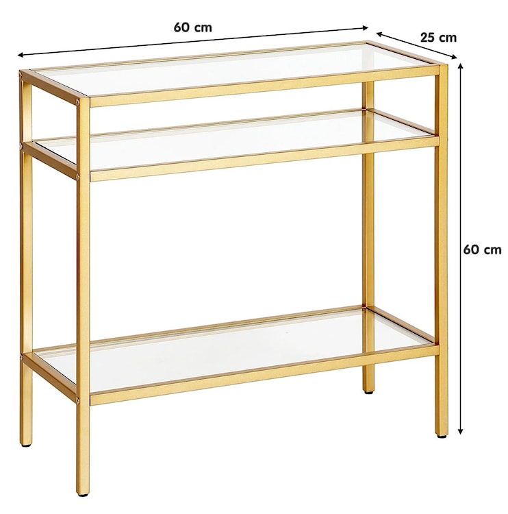 Stolik boczny Libbord 60x25 cm ze szklanymi blatami złoty  - zdjęcie 5