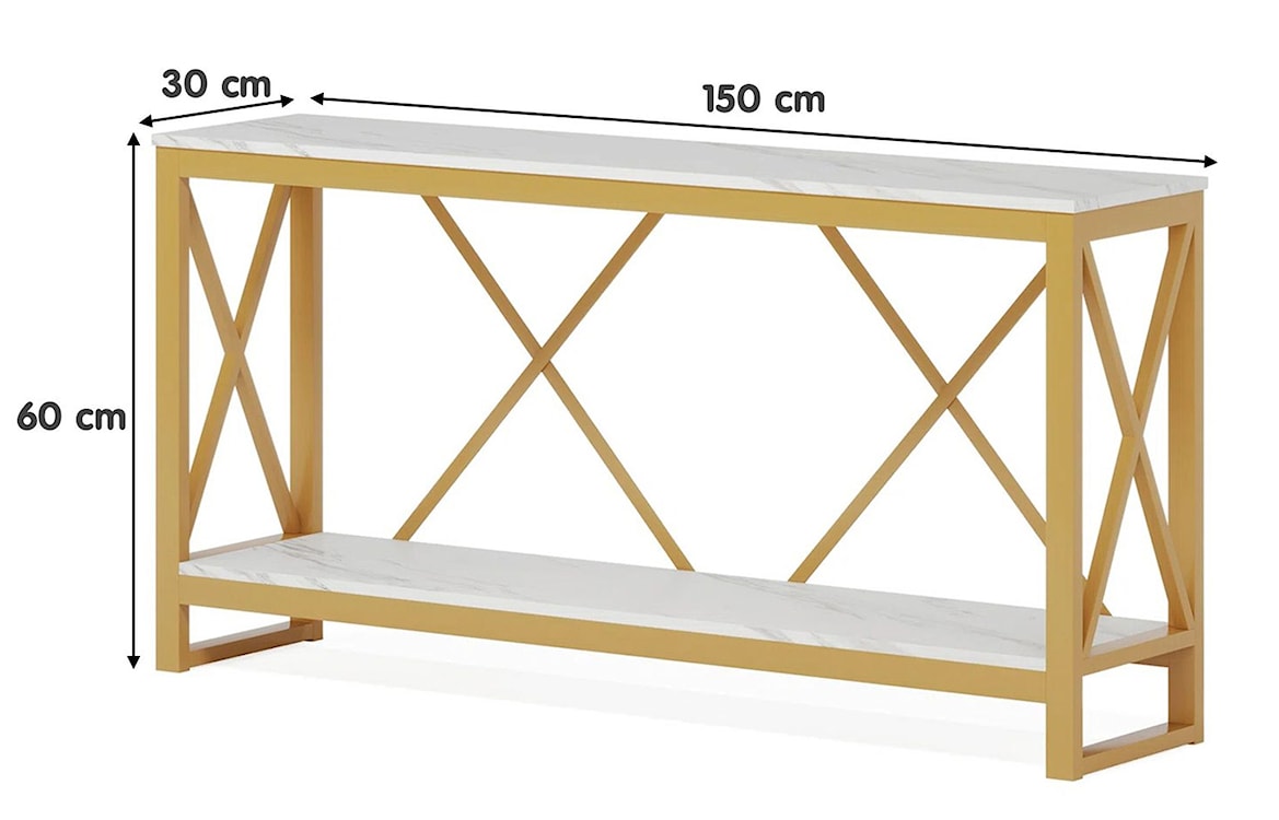 Konsola Drexcens 150x30 cm biel i złoto  - zdjęcie 4