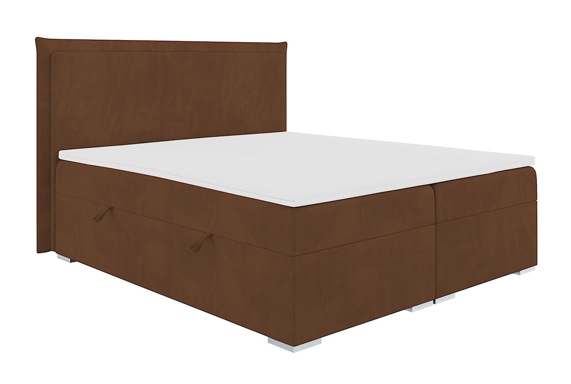 Łóżko kontynentalne 180x200 cm Nurdicer z pojemnikami i topperem brązowe welur hydrofobowy  - zdjęcie 3