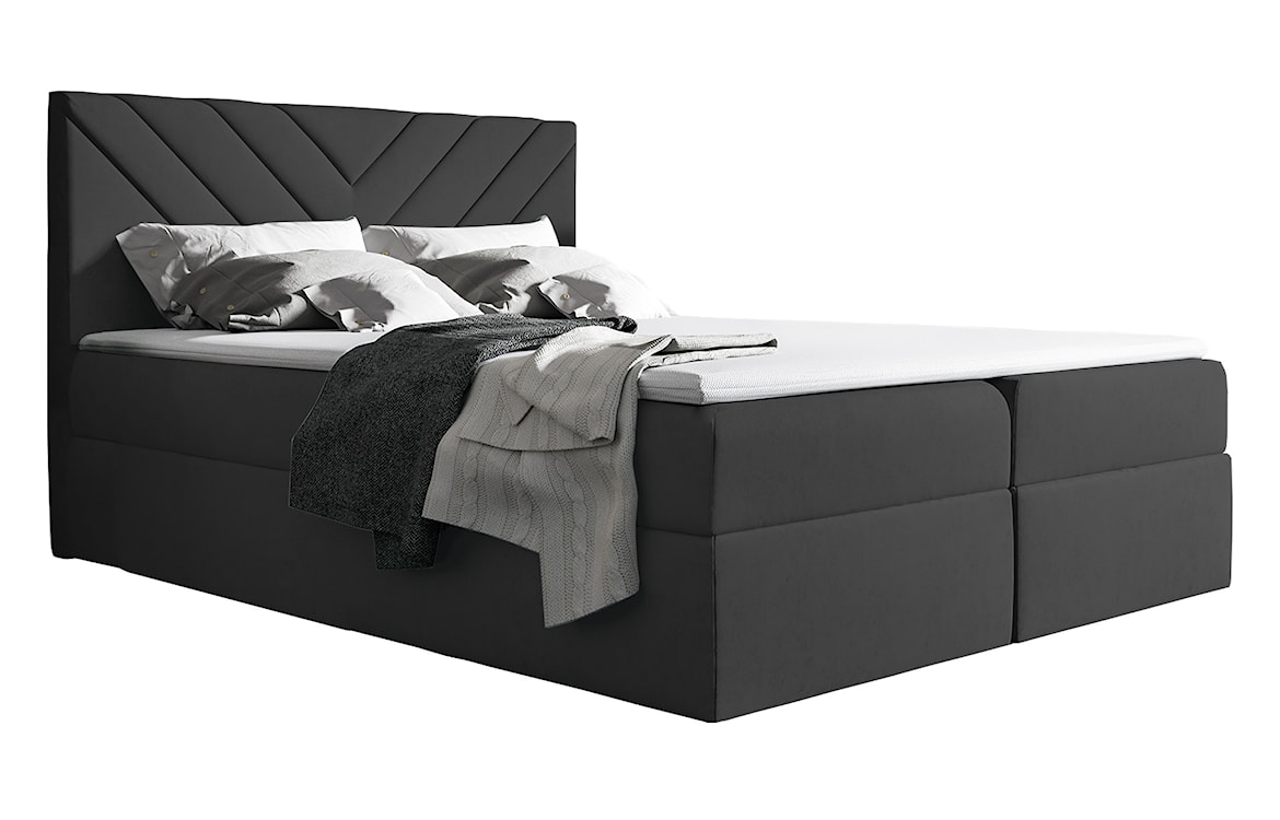 Łóżko kontynentalne Ponferrada 120x200 z dwoma pojemnikami, materacem i topperem ciemnoszare