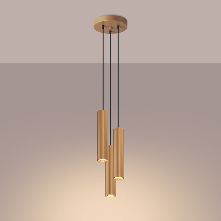 Lampa wisząca Karbon x3 złota na okrągłej podsufitce  - zdjęcie 5