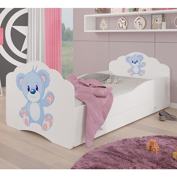 Łóżko dziecięce Sissa 140x70 cm Niebieski Miś z szufladą  - zdjęcie 2