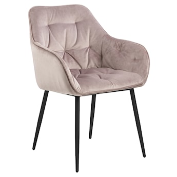 Krzesło tapicerowane z podłokietnikami Agamos różowy welur na metalowych nóżkach