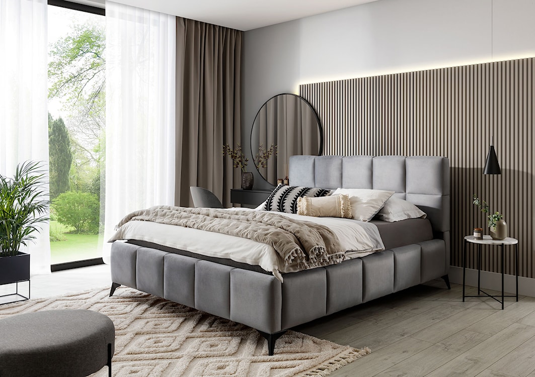Łóżko tapicerowane 160x200 cm Maceda z pojemnikiem szare velvet  - zdjęcie 2