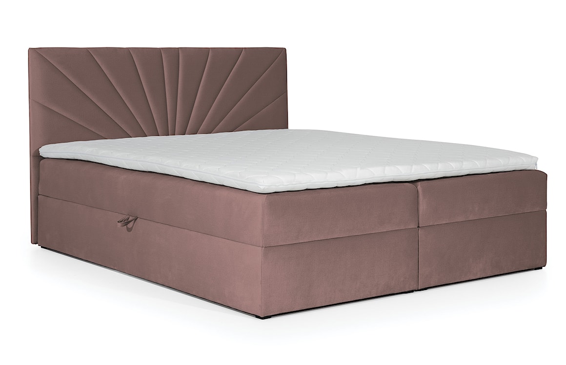 Łóżko kontynentalne Potomje 180x200 z dwoma pojemnikami, materacem i topperem różowe hydrofobowe 