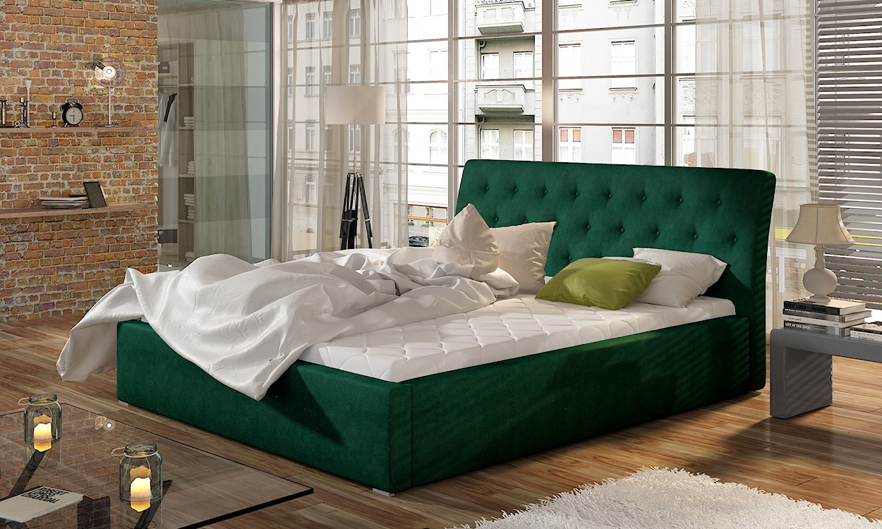 Łóżko tapicerowane Banjani 180x200 cm z pojemnikiem zielone  - zdjęcie 2